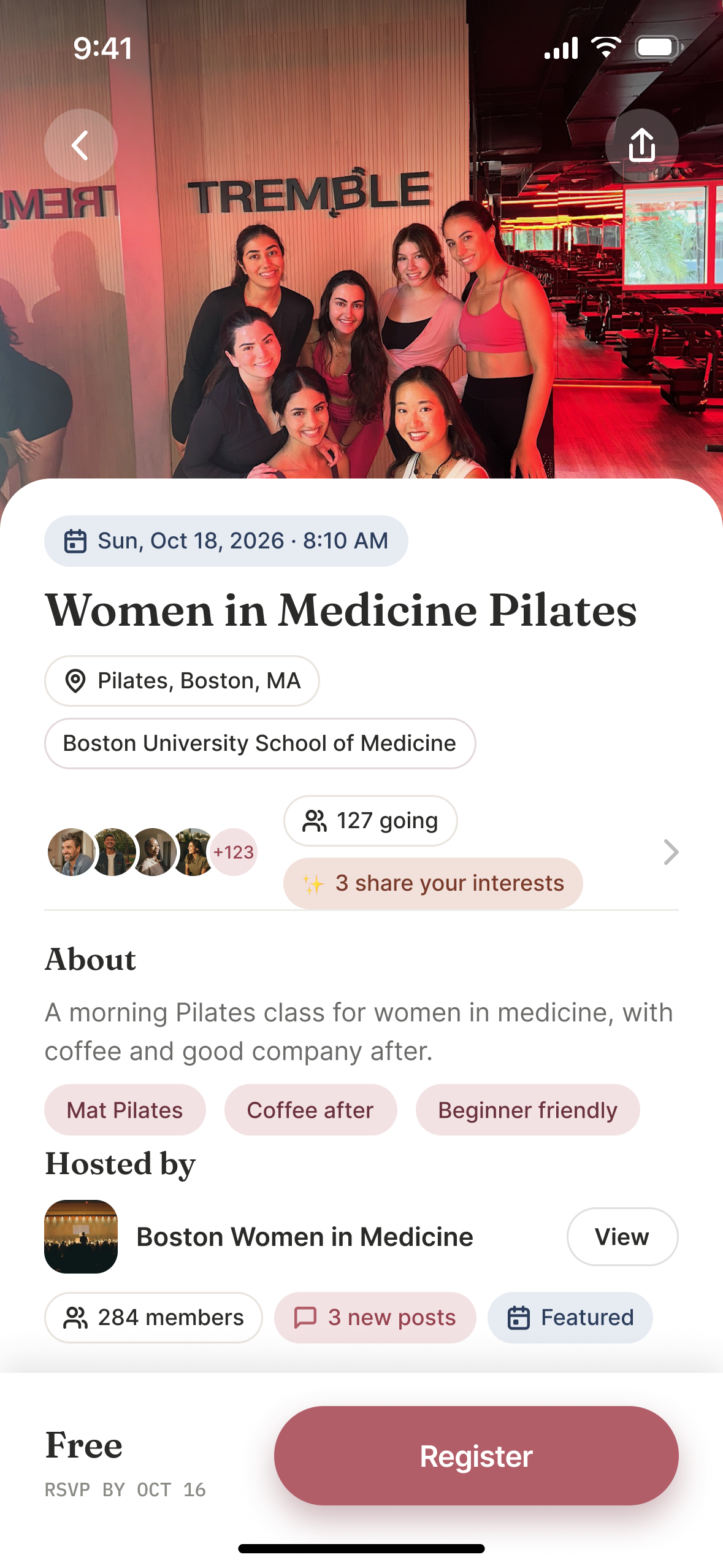 Scrubbed In app: Women in Medicine Pilates event